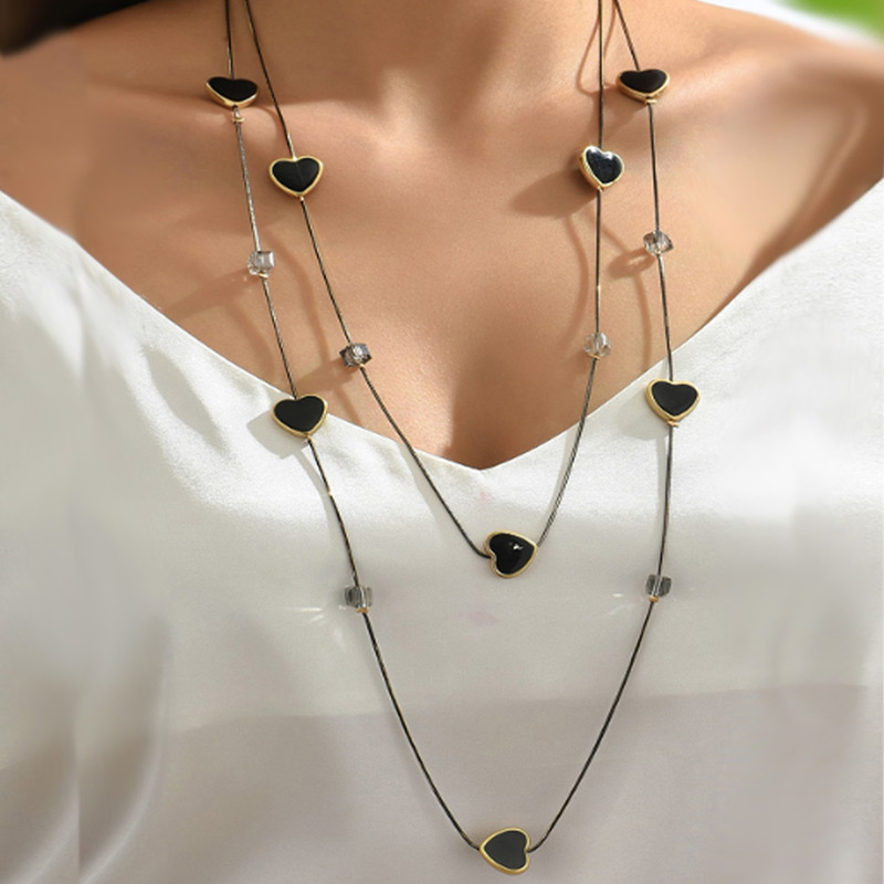 Women Jewelry Accessories For Black Dress - Colliers de perles noires multicouches JOLong