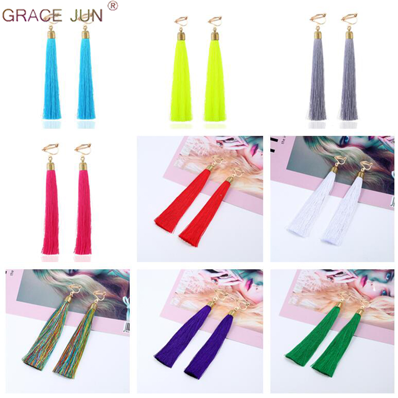 Tassel Earrings Boho - Boucles d'oreilles à clipser en fibre