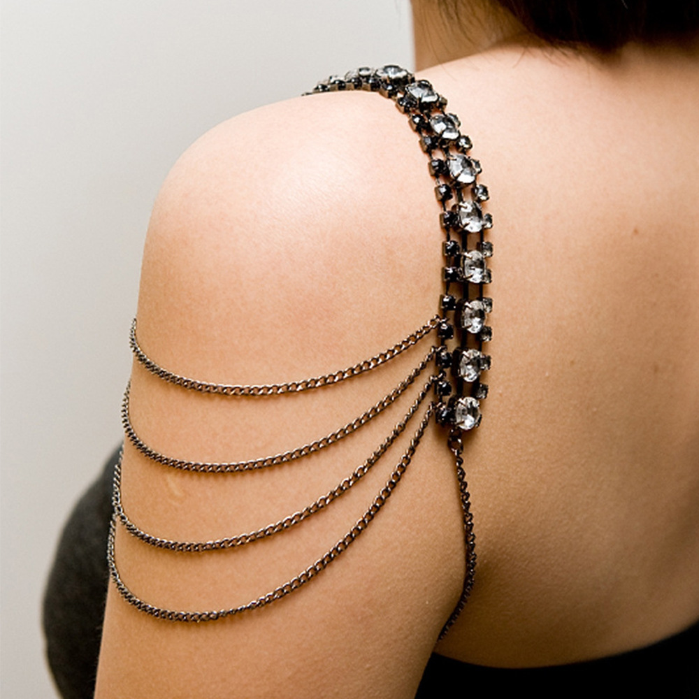 Women Jewelry Accessories For Black Dress - Stonefans-Layered Strap for Women, Black Layered