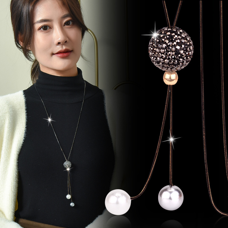 Collier long boule de cristal  - Women Jewelry Accessories For Black Dress avis et prix